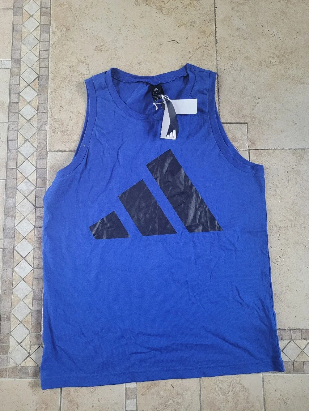 adidas Royal Blue Sleeveless Training Tank with Black Logo